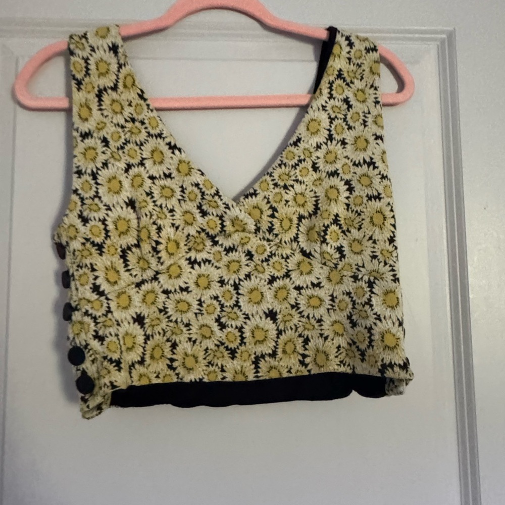 Anthropologie Black and Yellow Geometric Crop Tank Top